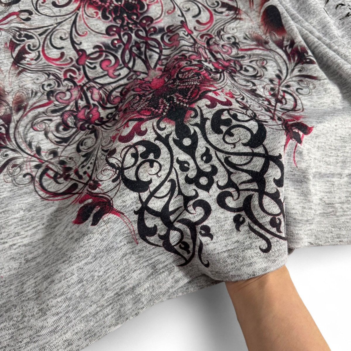 Avenue Cyber Y2K Pink & Grey Studded Fleur De Lys Longsleeve Top Size L / US 10 / IT 46 - 2 Thumbnail