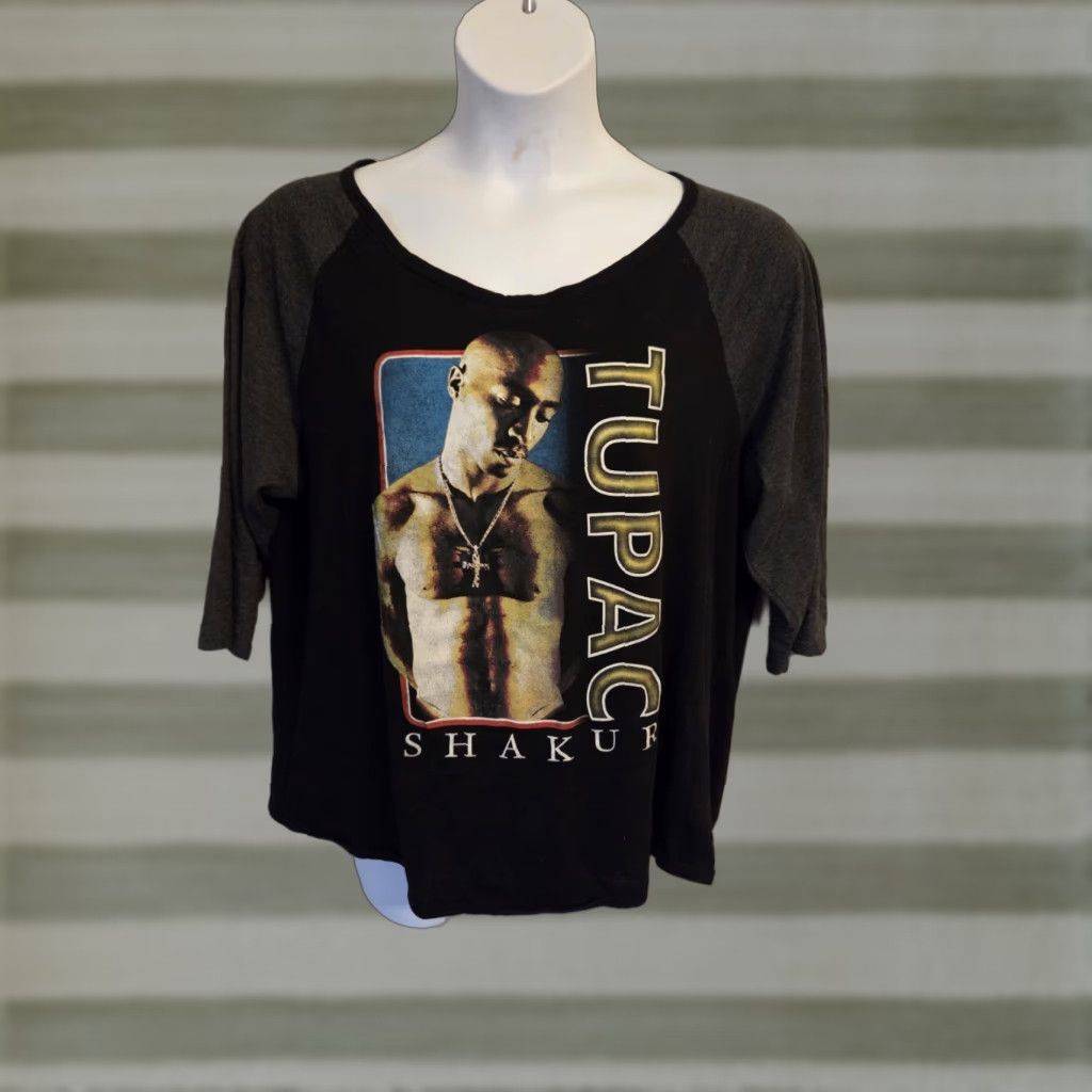 Vintage Tupac 2Pac Music 3/4 Sleeve Raglan T Shirt Womens 1X Plus Black Round Neck Shirt Music Mens Ladies Size XL / US 12-14 / IT 48-50 - 1 Thumbnail