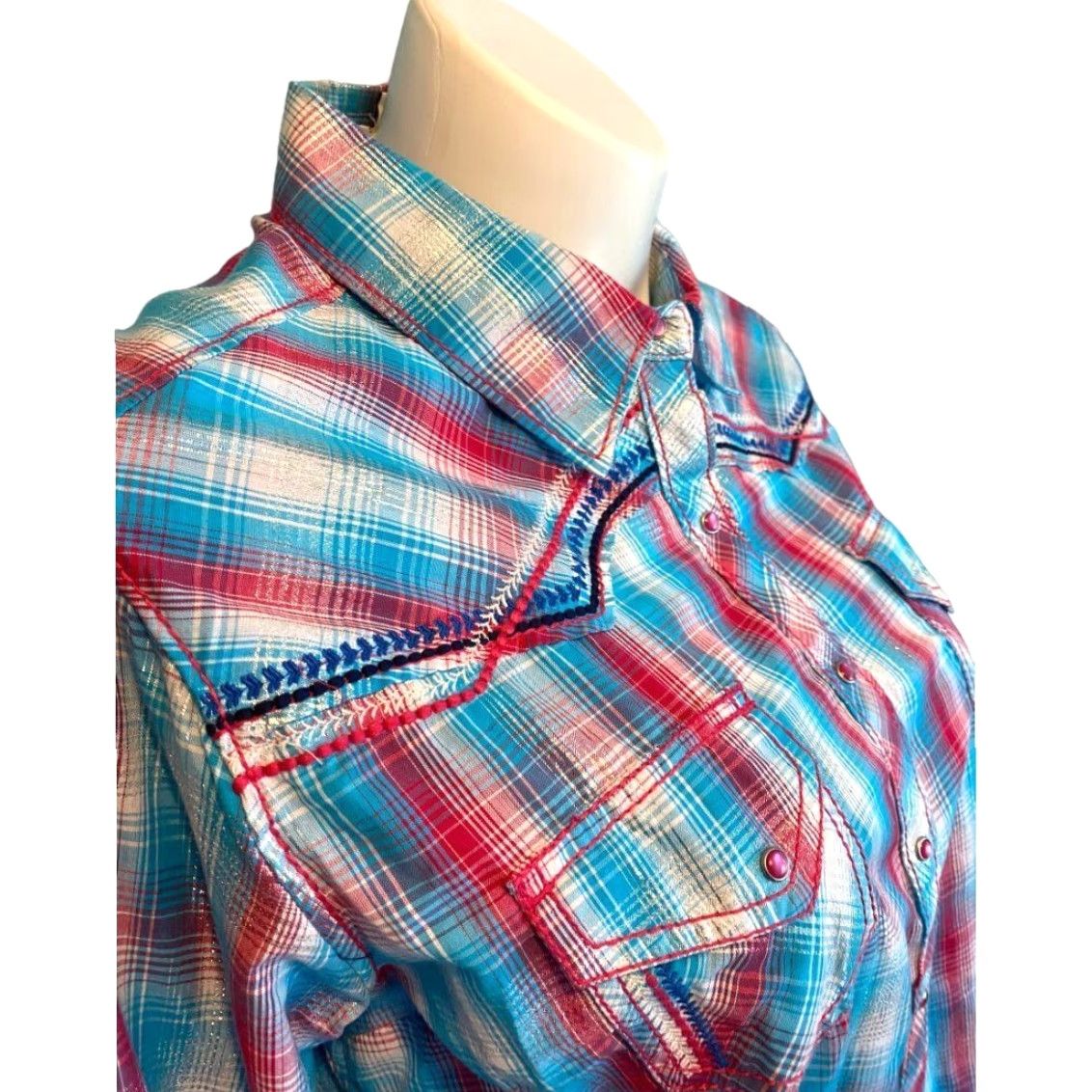 Ariat XXL Ariat Women's Plaid Western Snap Front Shirt Rockabilly Metallic Accent Shirt Size XXL / US 16-18 / IT 52-54 - 6 Thumbnail