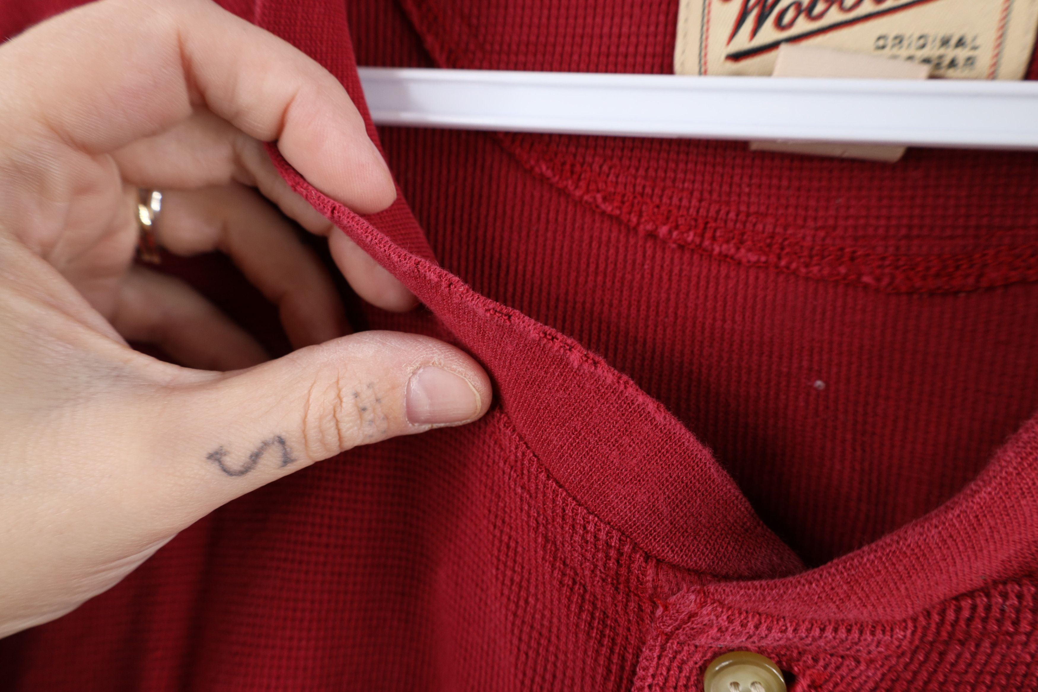 Vintage × Woolrich Woolen Mills Vintage 90s Woolrich Thermal Waffle Knit Henley T-Shirt Red Size US XL / EU 56 / 4 - 7 Thumbnail