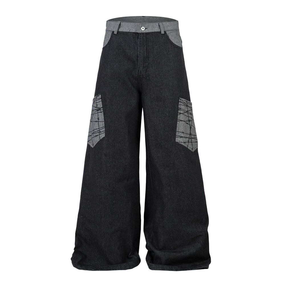 Jean Men's hip-hop trend patchwork pocket workwear flared jeans Size US 32 / EU 48 - 1 Thumbnail