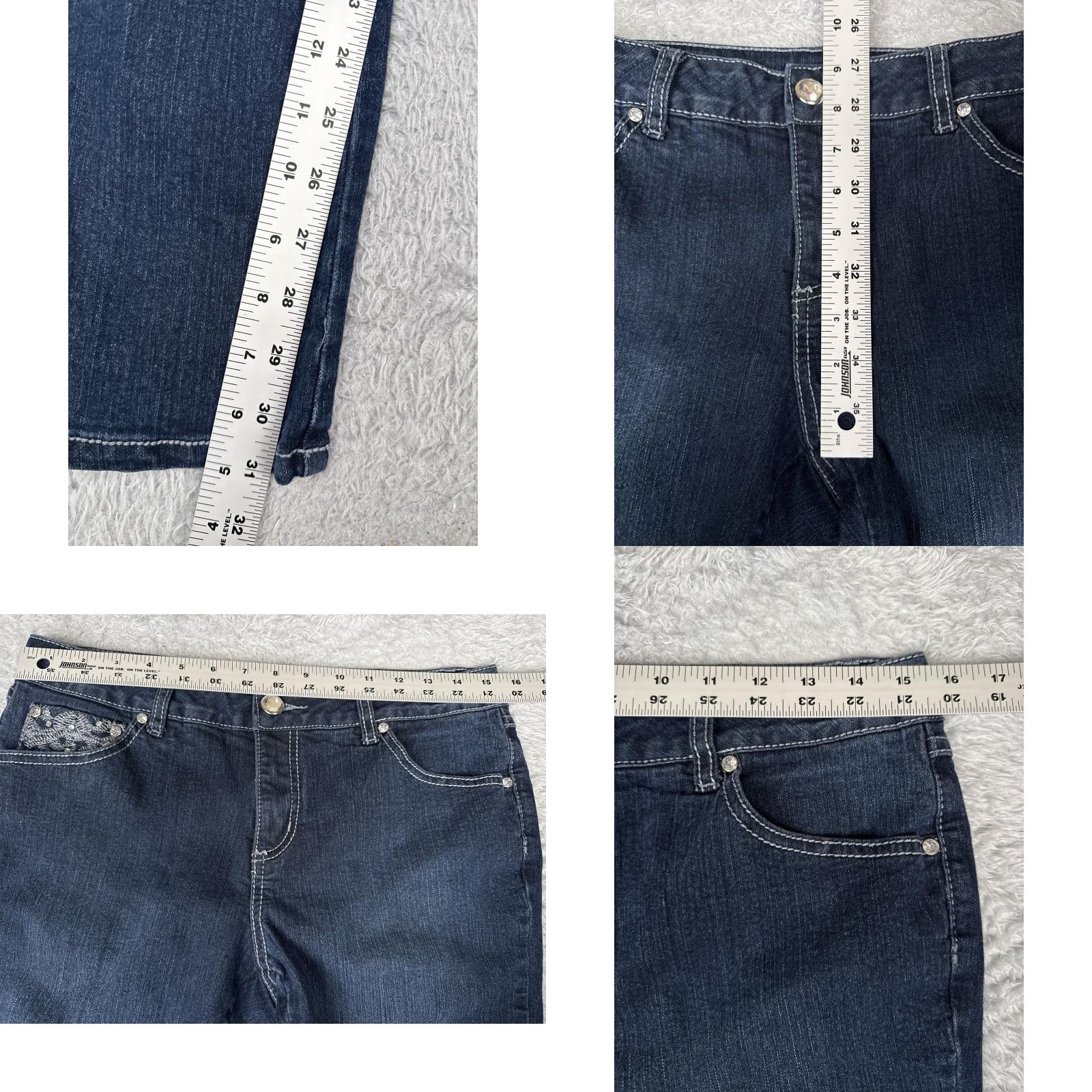 Vintage Passports Jeans Womens 8 Blue Straight Leg Mid Rise Embroidered Rhinestone Denim Size 30" / US 8 / IT 44 - 8 Thumbnail