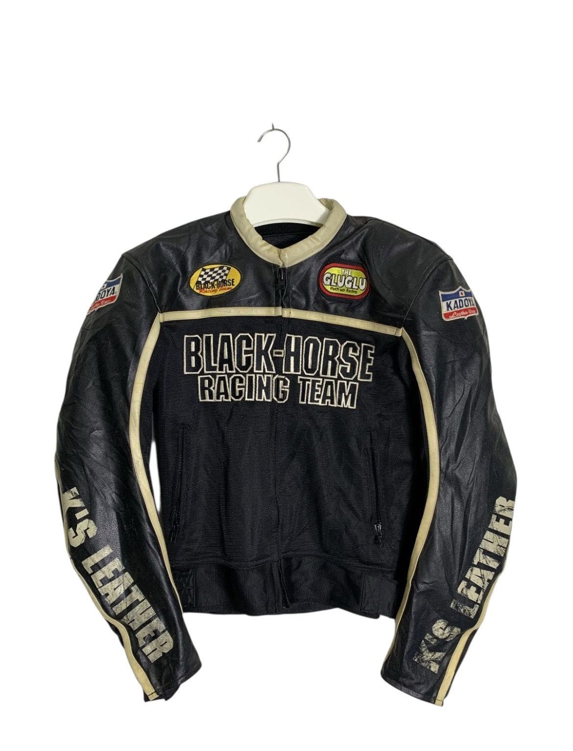 KADOYA 00's Black Horse Padded Mesh Leather Biker Jacket