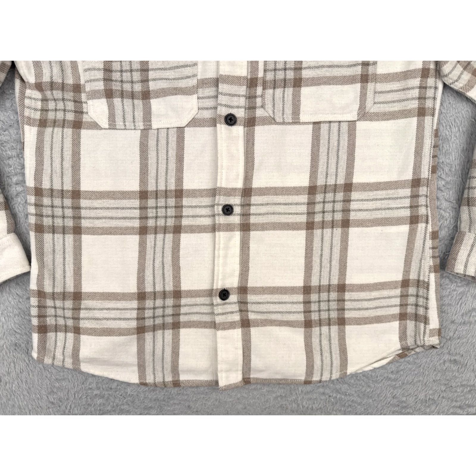 H&M H&M Shirt Men Medium Beige White Plaid Flannel Poly Wool Blend Button Up Pockets Shirt Size US M / EU 48-50 / 2 - 5 Thumbnail
