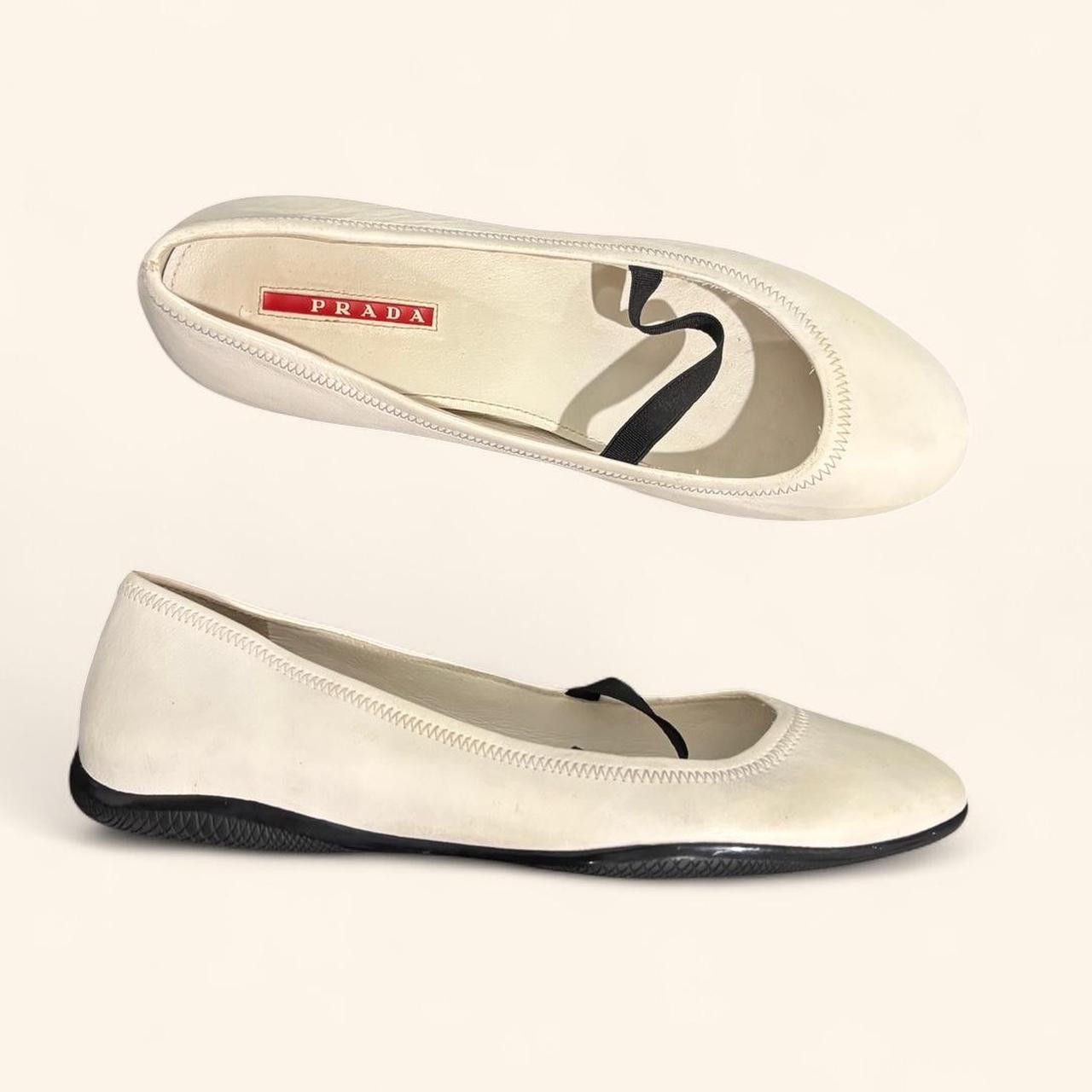 Prada Vintage PRADA 90s / Y2K white leather ballet flats 37.5 Size US 7.5 / IT 37.5 - 2 Thumbnail