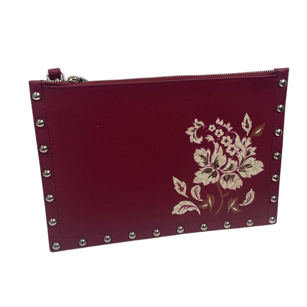 White House Black Market WHBM Red Floral Faux Leather Envelope Purse w Studs Size ONE SIZE - 1 Thumbnail