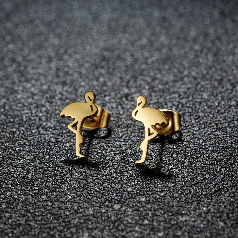 Jewelry Flamingo Bird Mini Stud Earrings Charm Earring Gift Size ONE SIZE - 1 Thumbnail