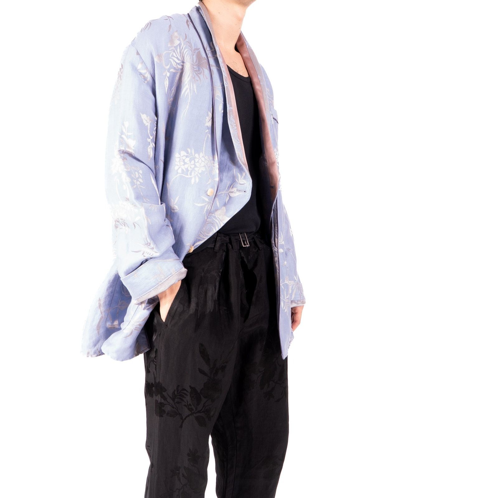 Haider Ackermann SS15 Oversized Pyjama Jacket in Blue Silk Jacquard Size US XS / EU 42 / 0 - 4 Thumbnail