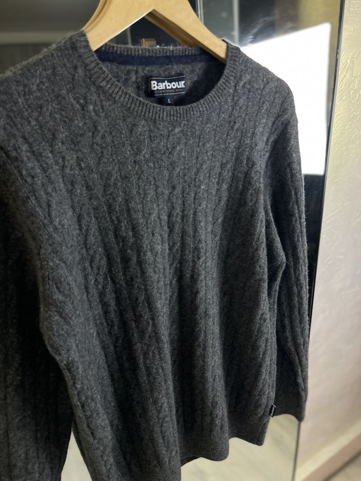 Barbour Barbour Grey Cable Knit Wool Blend Crewneck Sweater Size US L / EU 52-54 / 3 - 5 Thumbnail