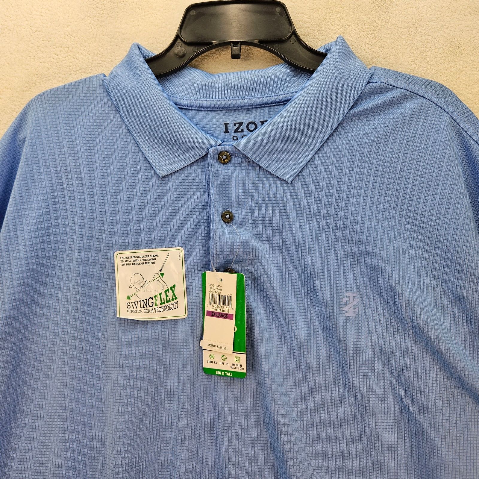 Izod IZOD MEN'S XXL GRID POLO SHIRT RIVIERA BLUE UPF15 COOLING Size US XXL / EU 58 / 5 - 2 Thumbnail