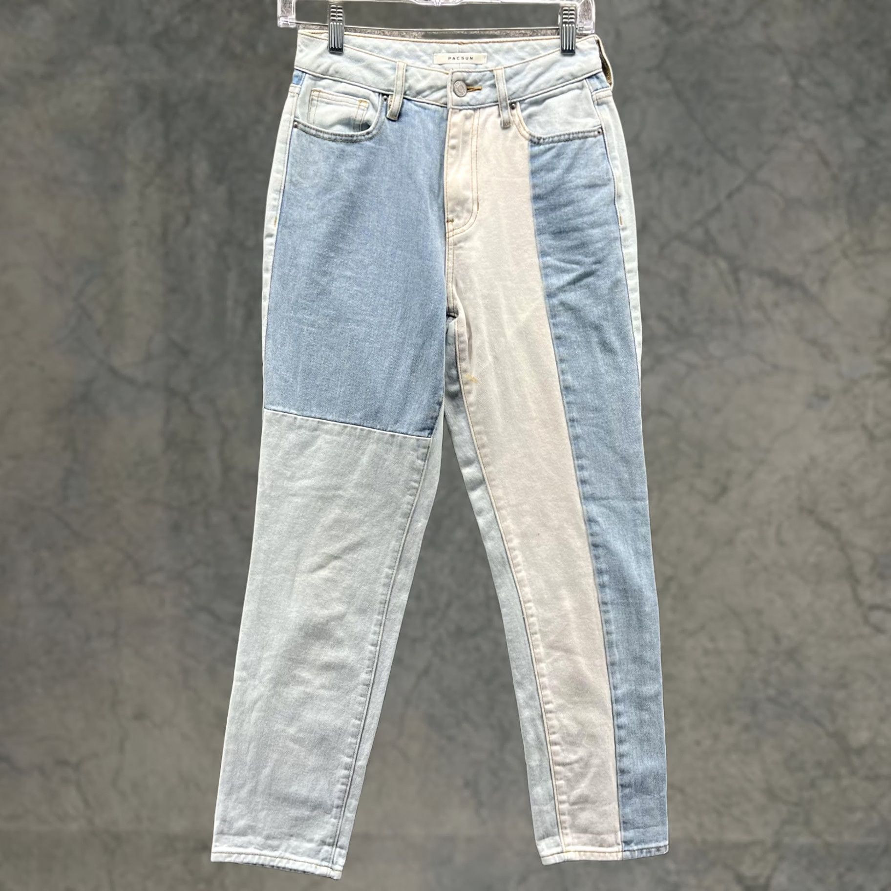 Pacsun PacSun Jeans Womens 24 Light Wash Patchwork Colorblock Mom High Rise Denim - Jeans - Womens - 24 - Light - Blue Size 42" / US 20 - 1 Thumbnail