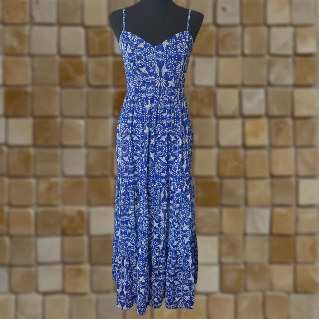 Vintage Jolt Women’s Blue Spaghetti Strap Sweetheart Neck Tiered Floral Maxi Dress S Size S / US 4 / IT 40 - 1 Thumbnail