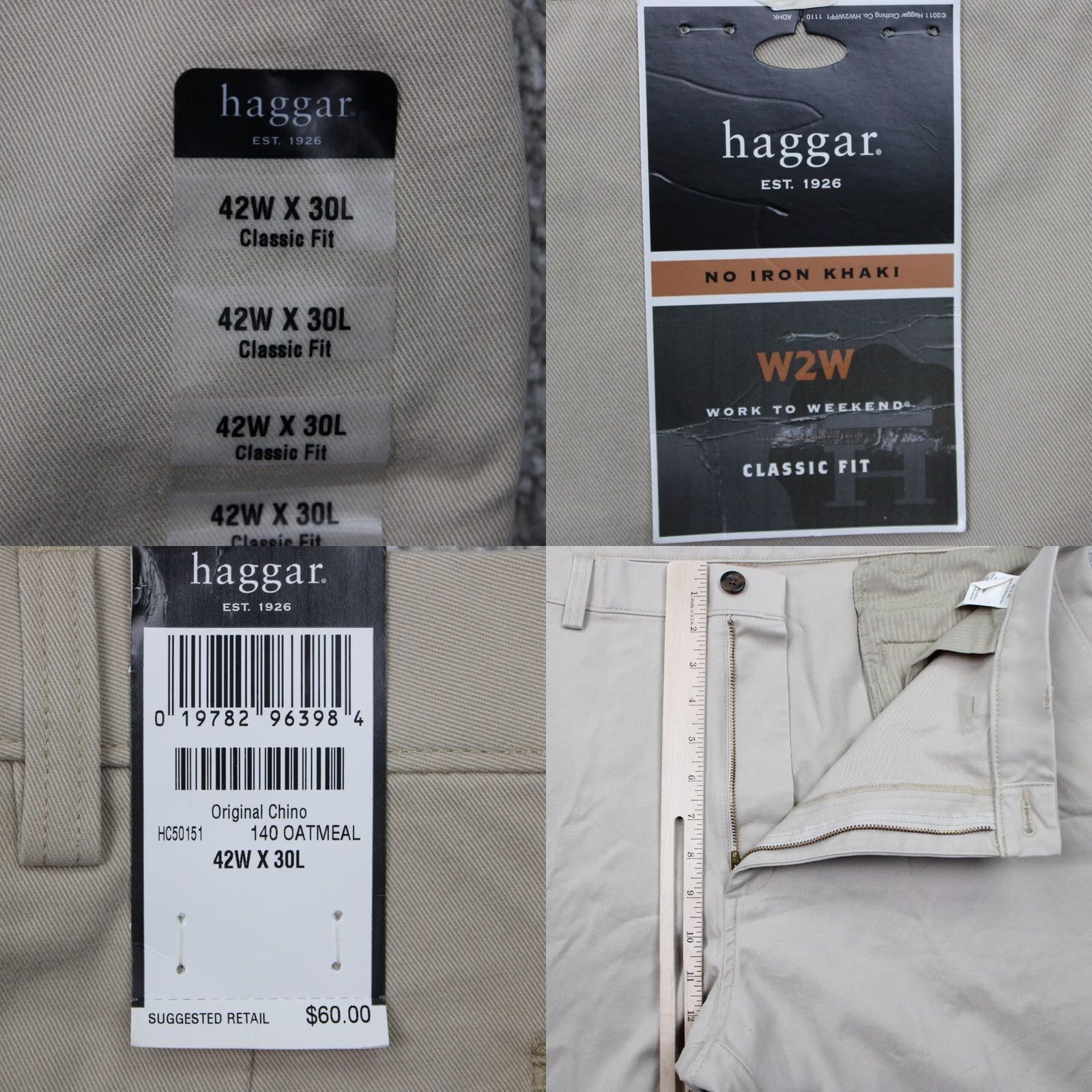 Haggar Haggar Pants Chino Mens 42x30 Beige Classic Fit NWT Work 2 Weekend Iron-Free Front Flat 30 Inseam Size US 42 / EU 58 - 8 Thumbnail