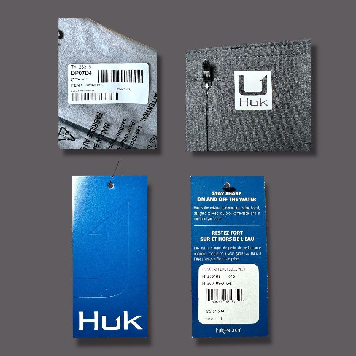 Other Huk Men’s Coastline Fleece Grey Black Vest Sz L Size US L / EU 52-54 / 3 - 11 Thumbnail