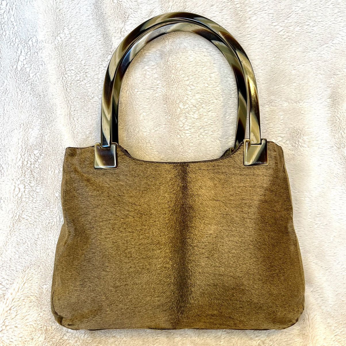 RARE Prada Brown Deer Hide Fur Lucite Tote Hand Bag Bags Luggage