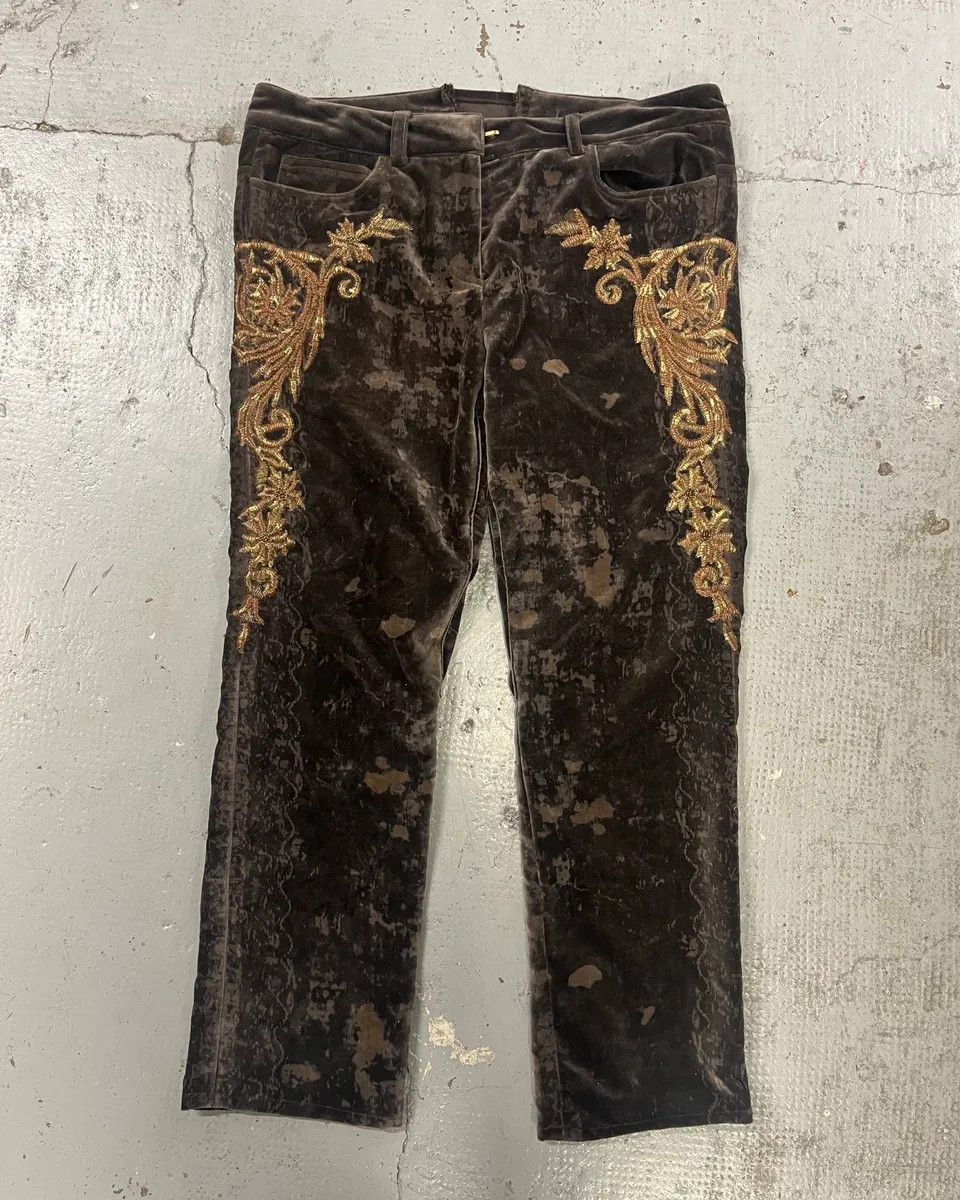 Roberto Cavalli 2000s Roberto Cavalli Wings Brown Velvet Pants Size 22" - 1 Thumbnail