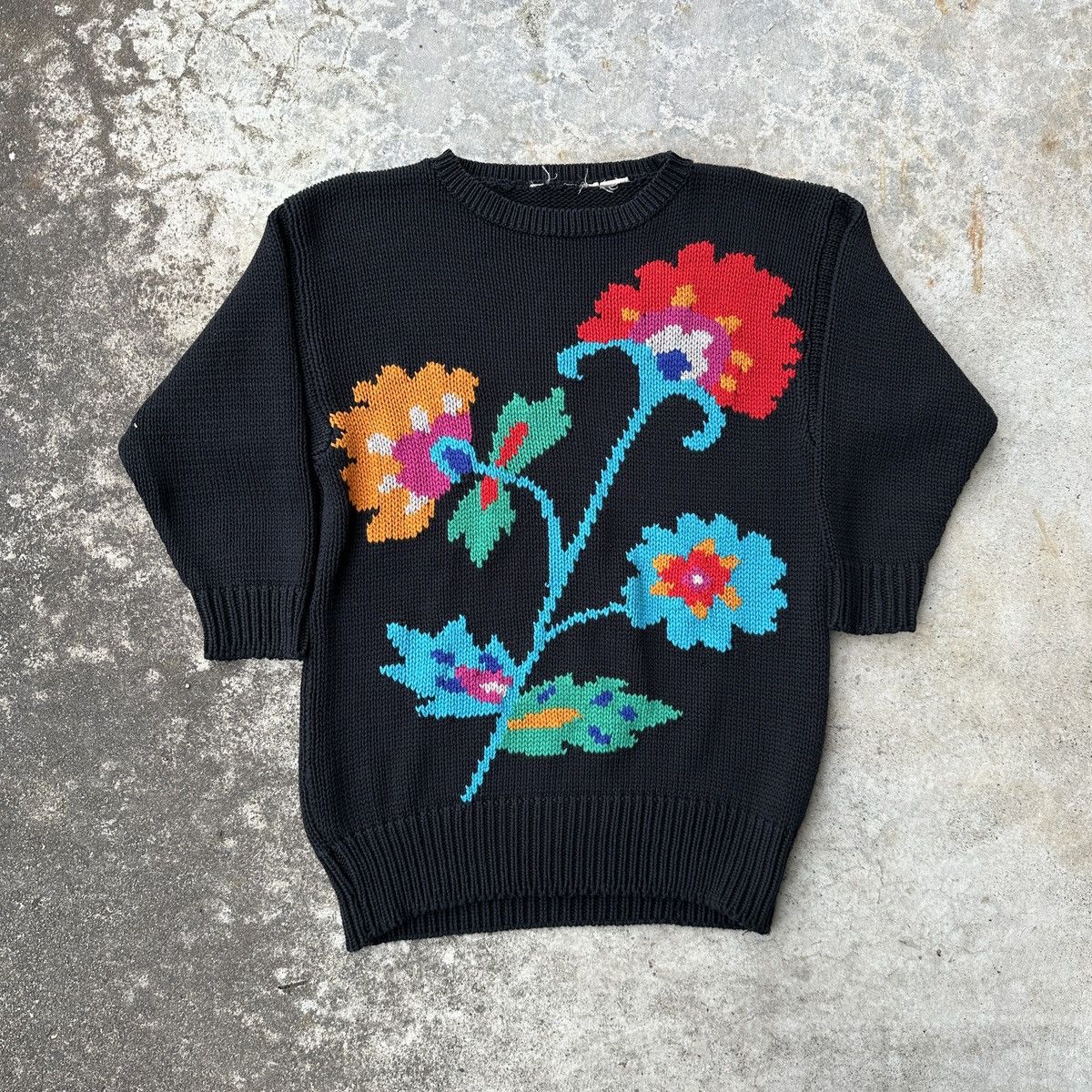 Hysteric Glamour × Vintage 80s Black Flower Floral Knitted sweater jumper y2k Size US M / EU 48-50 / 2 - 1 Thumbnail