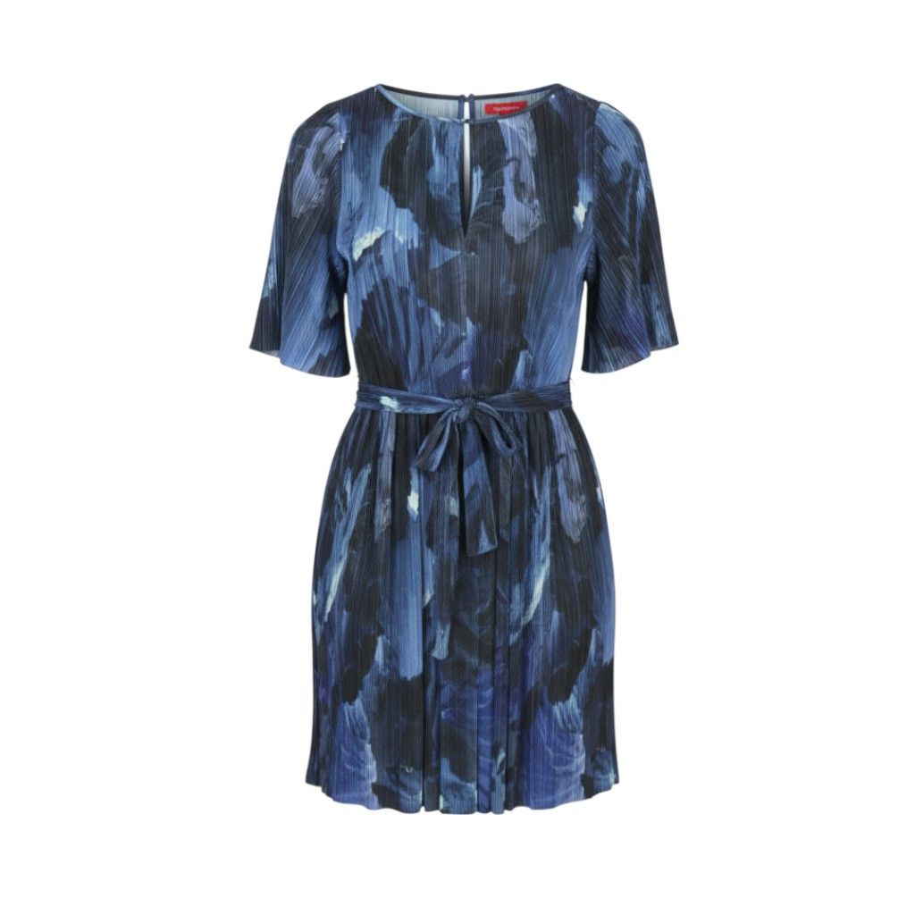 MAX&Co. XS Blue Patterned Textured Belted Short Sleeve Dress 88799 Size XS / US 0-2 / IT 36-38 - 1 Thumbnail