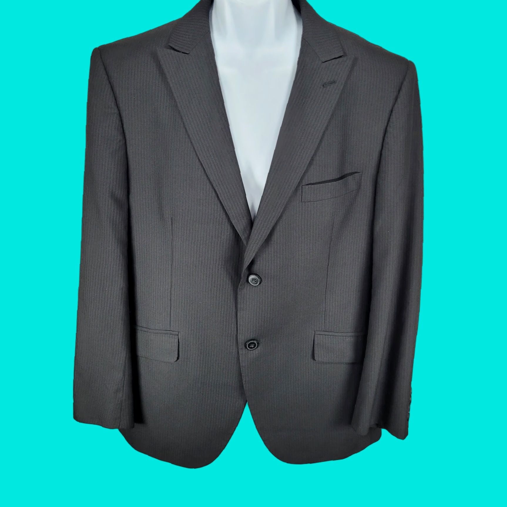 Vintage J. Ferrar Black Striped Modern Fit 2 Button Peak Double Vented Blazer Size 42R Size 42R - 1 Thumbnail
