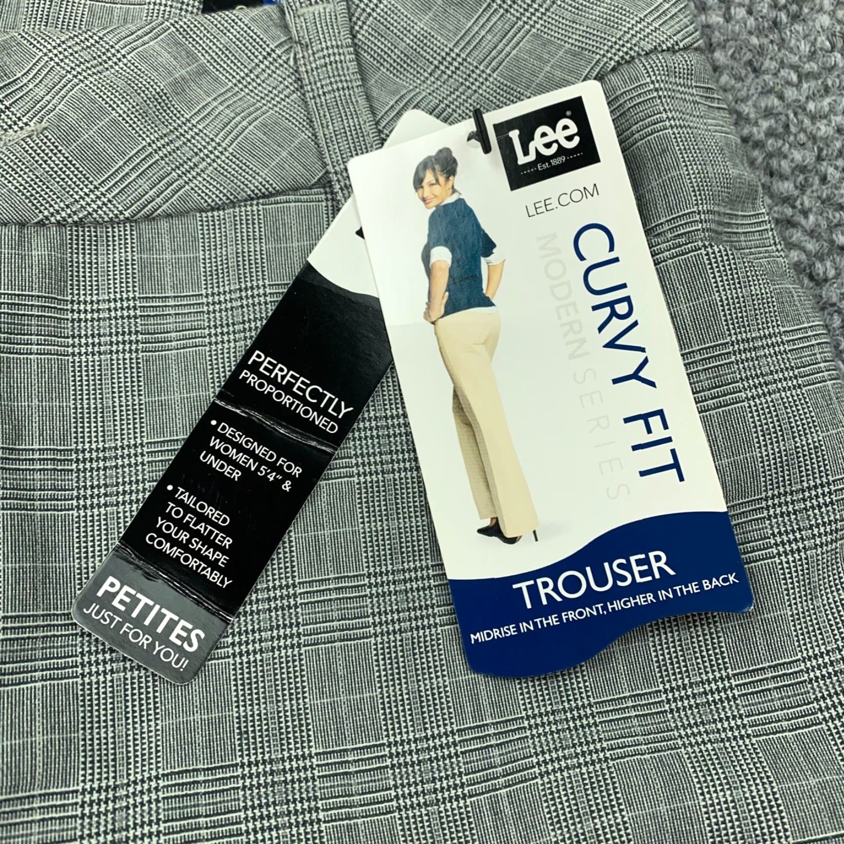 Lee Lee Womens Pants Petite 10P Gray Plaid Straight Leg Front Flat Waistband No Gap Trousers Size 31" - 4 Thumbnail