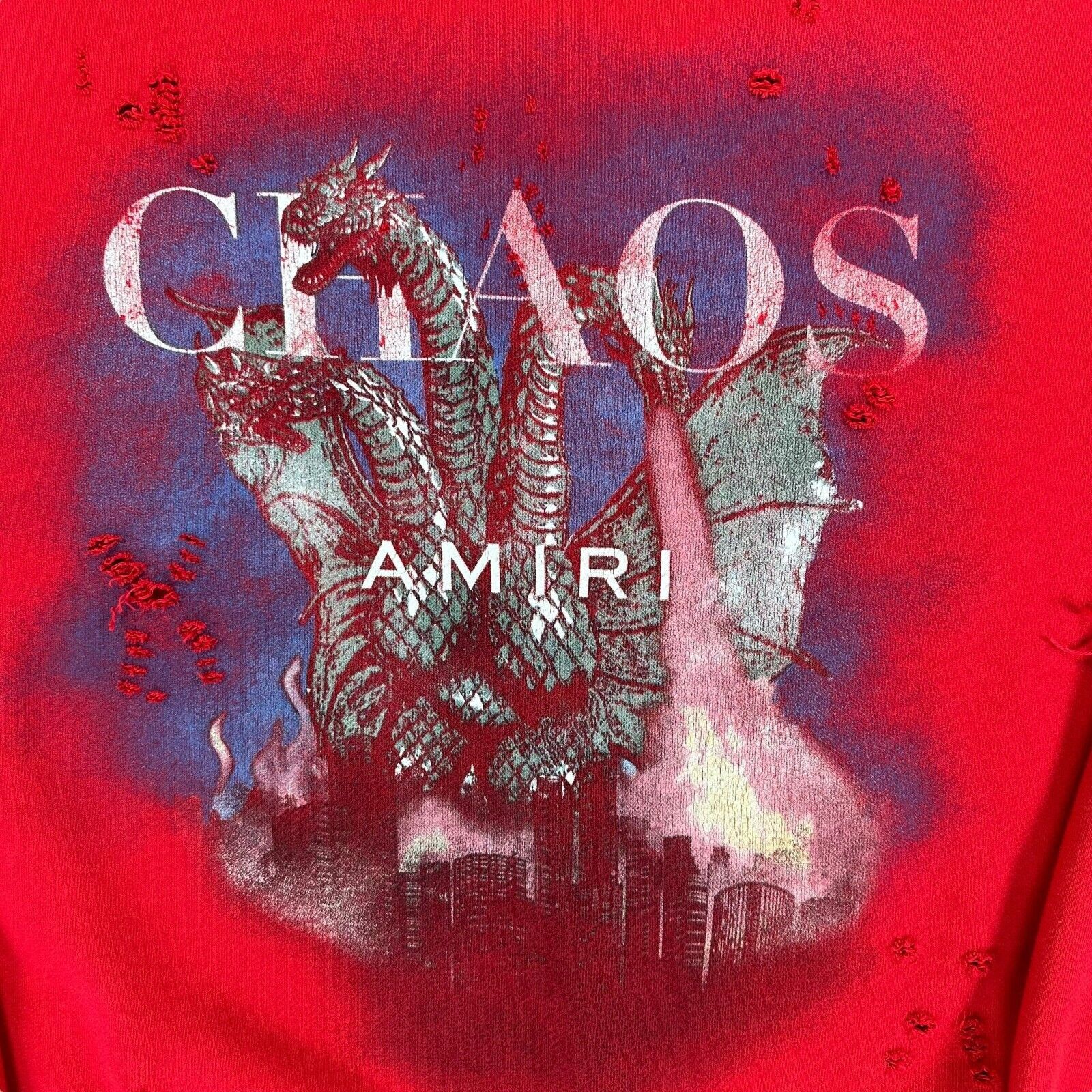 Amiri Amiri Size L Sweatshirt Red Oversized Distressed Chaos Logo Size US L / EU 52-54 / 3 - 6 Thumbnail