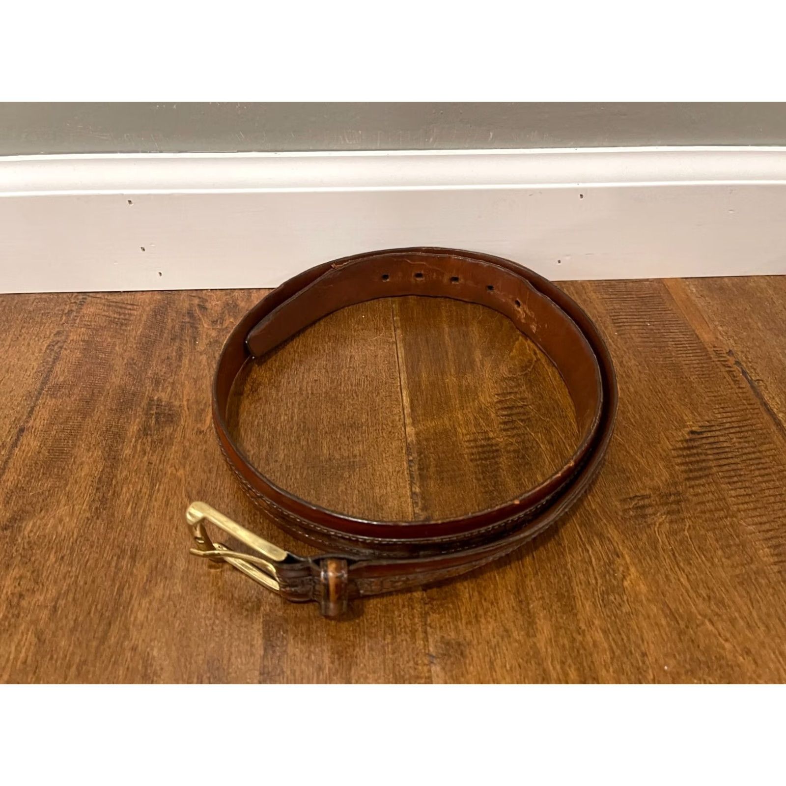 Vintage Paul Fredrick Belt Brown Leather Aniline Kipskin Shoulders Made in USA Mens 36 Snake Size 36 - 3 Thumbnail