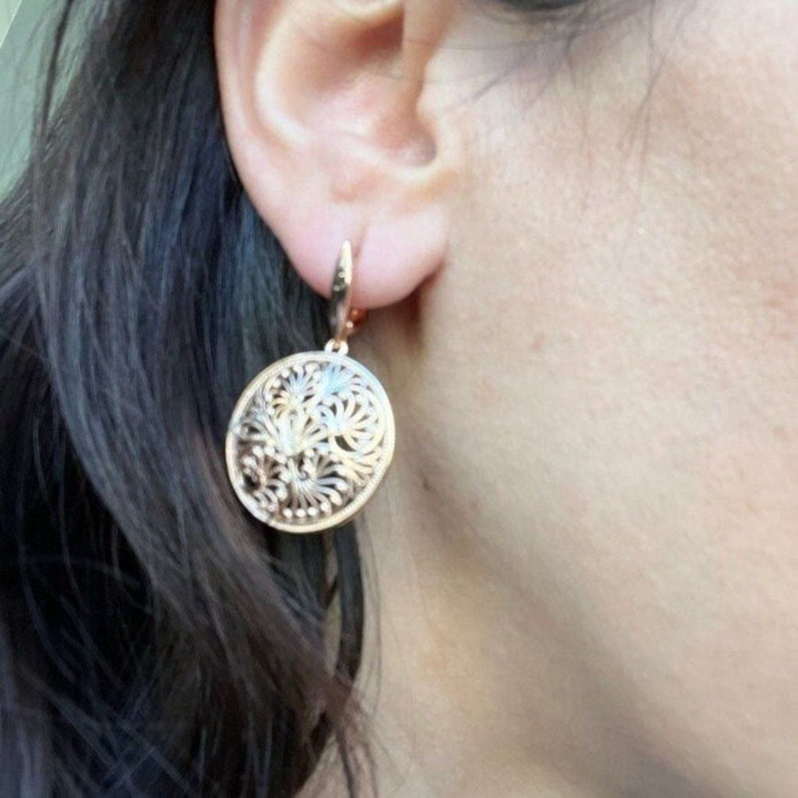 Other New Gorgeous 585 Rose Gold Circle Lace Filigree Dangle Size ONE SIZE - 5 Thumbnail