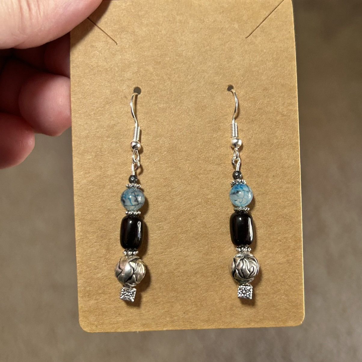 Handmade Handcrafted elegant vintage bead cat eye glass earrings Size ONE SIZE - 2 Thumbnail
