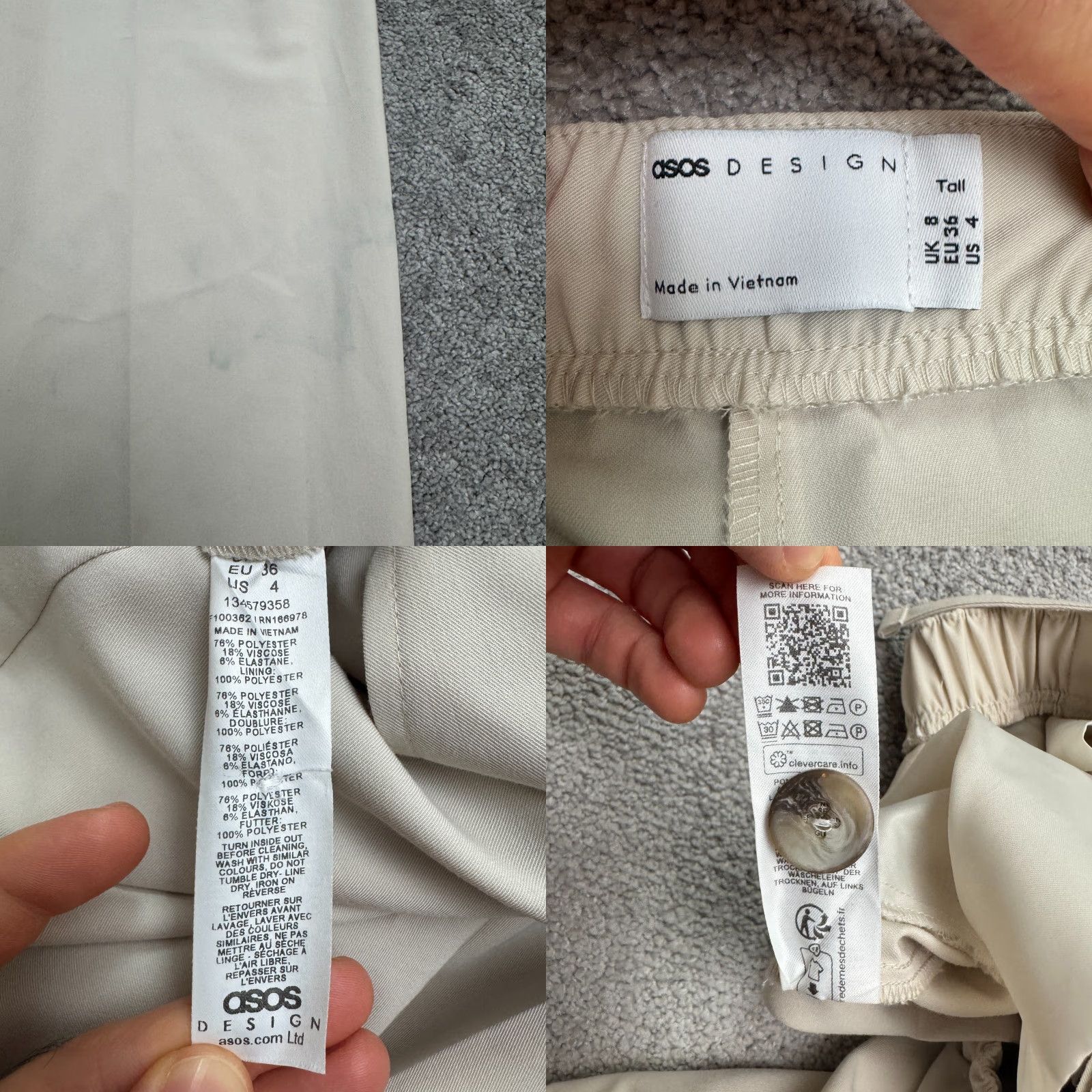 Asos ASOS Wide Leg Pants Womens 4 Tall Beige Elastic Waist Pleated Dress Pants Size 26" / US 2 / IT 38 - 8 Thumbnail