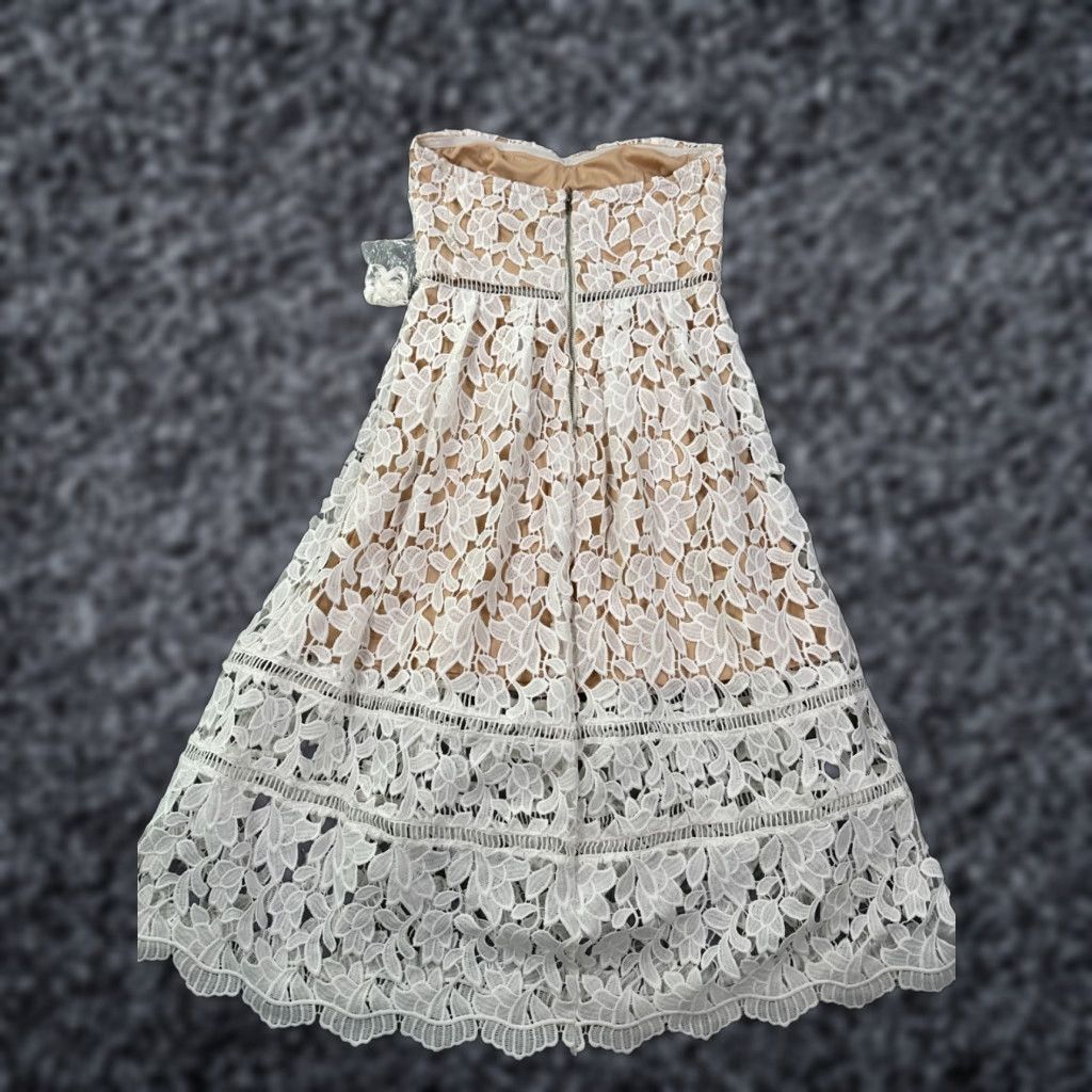 Lulu's Fit & Flare Dress Ivory Women's Lace Strapless Midi Floral Zip Dress  S