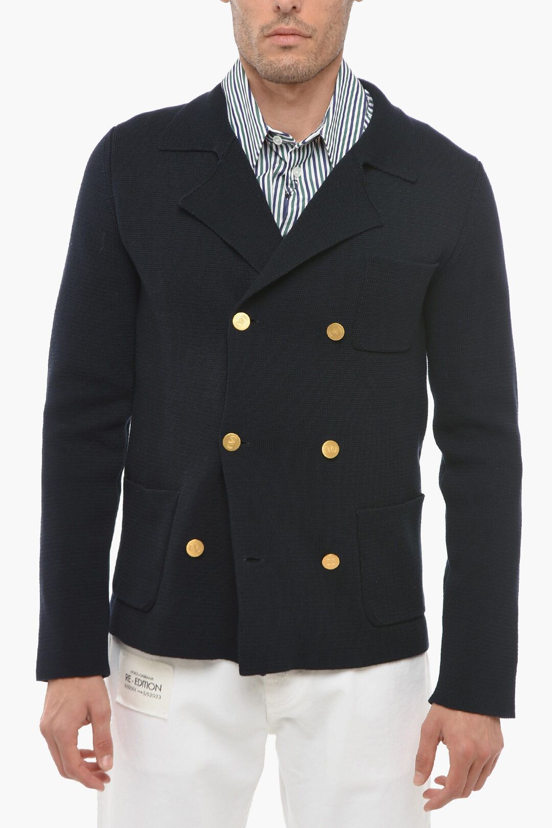 image of Valentino Og1Mm0524 Double Breasted Cotton Cardigan In Blue, Men's (Size Small)