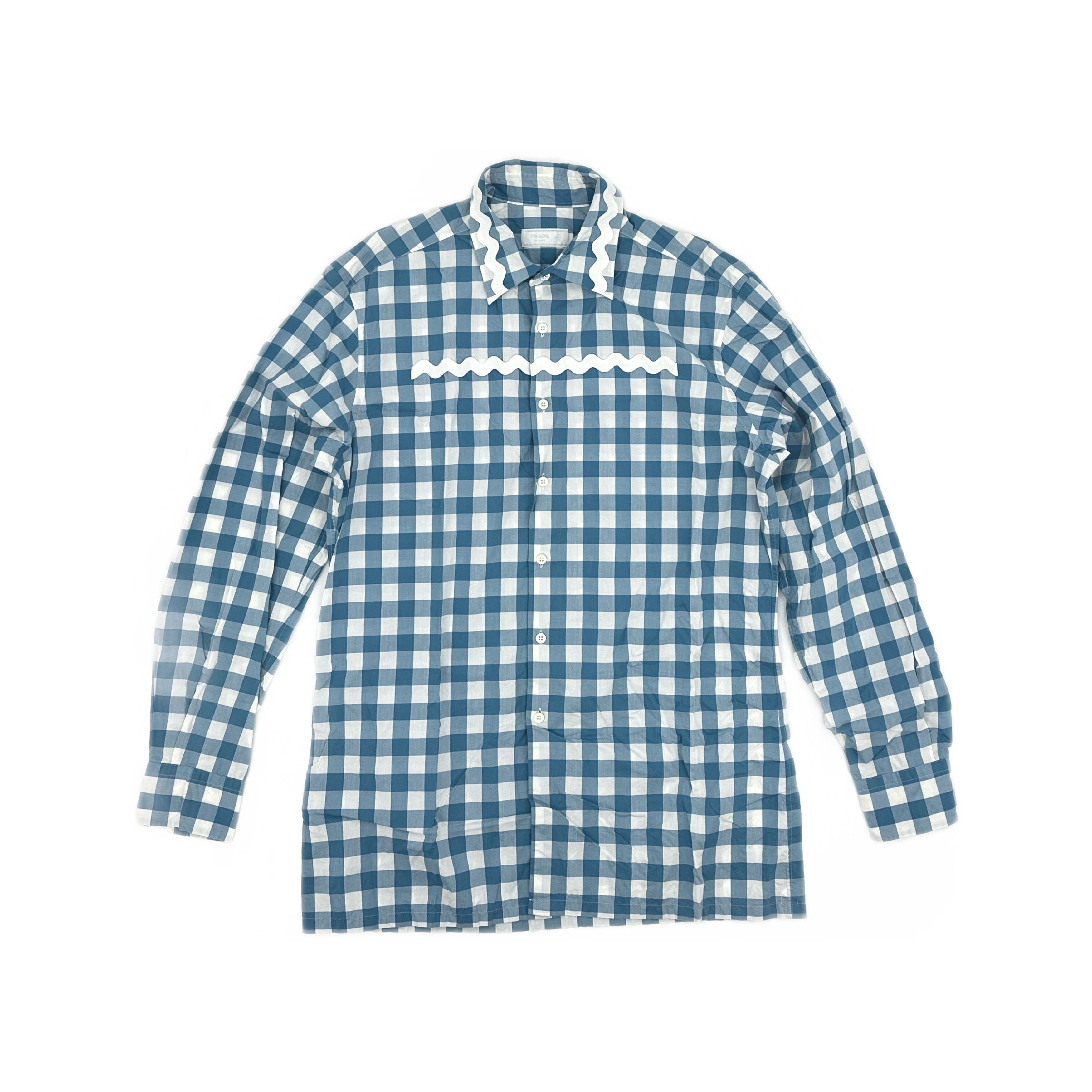 Prada Prada Gingham Wavy Trim Button Up Shirt Size L Size US L / EU 52-54 / 3 - 1 Thumbnail