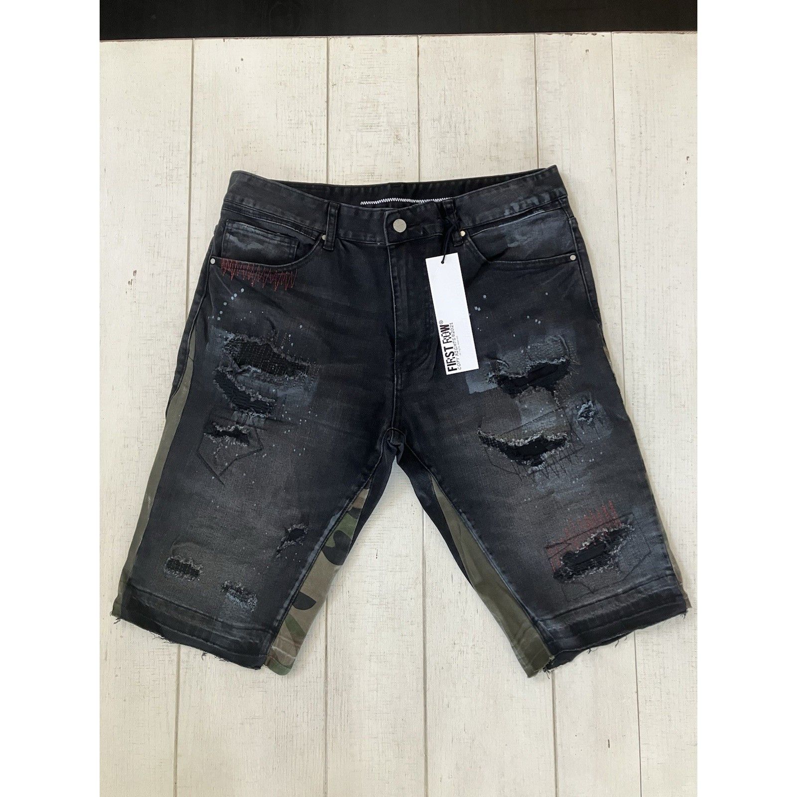 Other First Row Raw Hem Ripped Distressed Black Washed Demin Camo Size US 36 / EU 52 - 1 Thumbnail