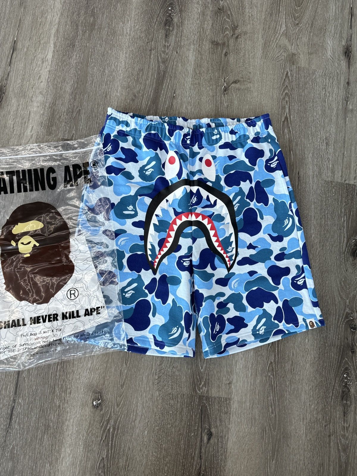 image of Bape Abc Camo “Shark” Sweat Shorts (X-Large) in Blue, Men's (Size 33)