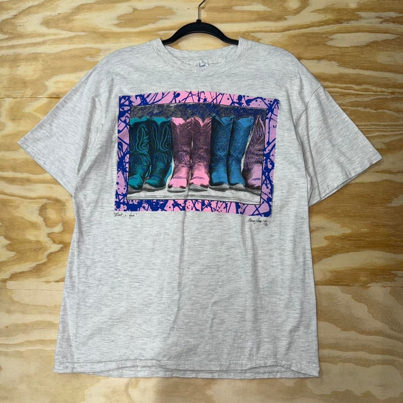 Hanes Vintage y2k abstract art paint cowboy boots 1990s t-shirt Size US L / EU 52-54 / 3 - 1 Thumbnail