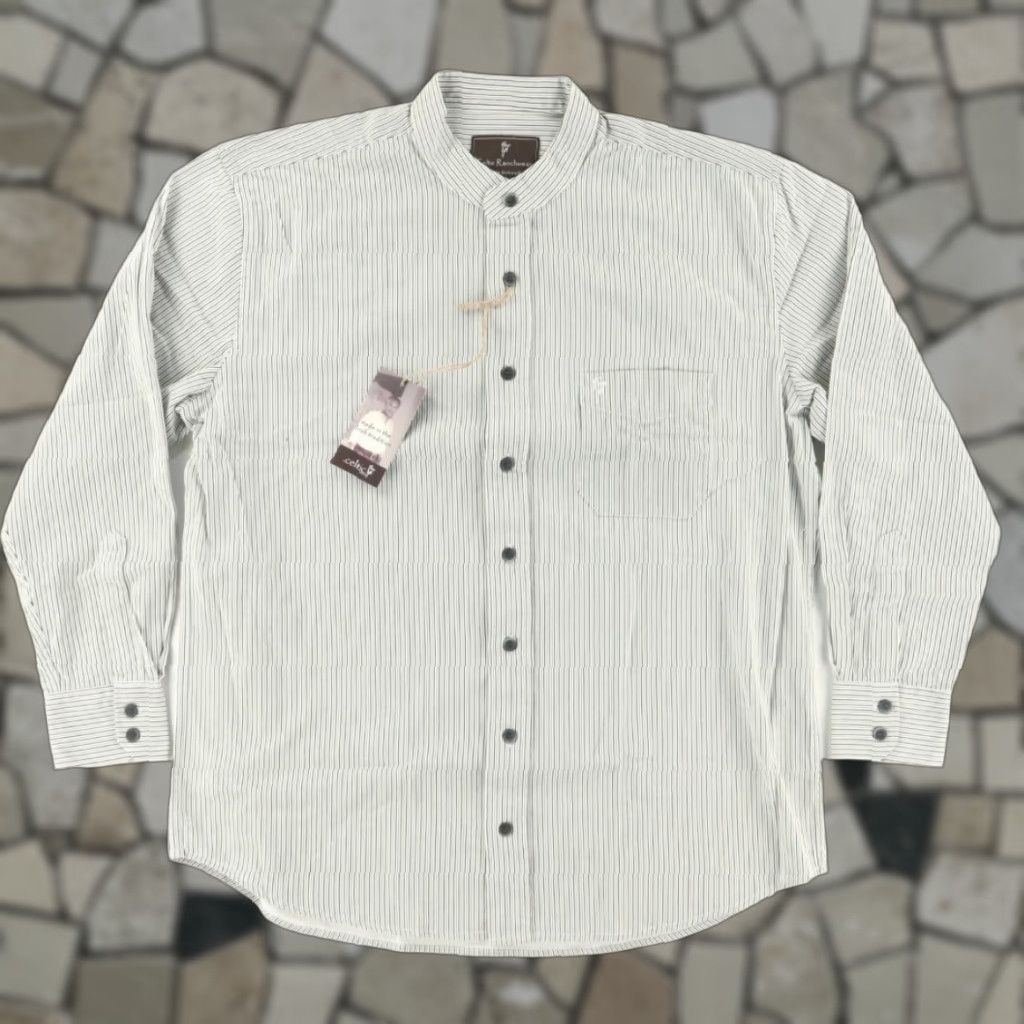 Celtic Ranch Grandfather Cotton Striped Long Sleeve Button Up Shirt Black/White Men's L