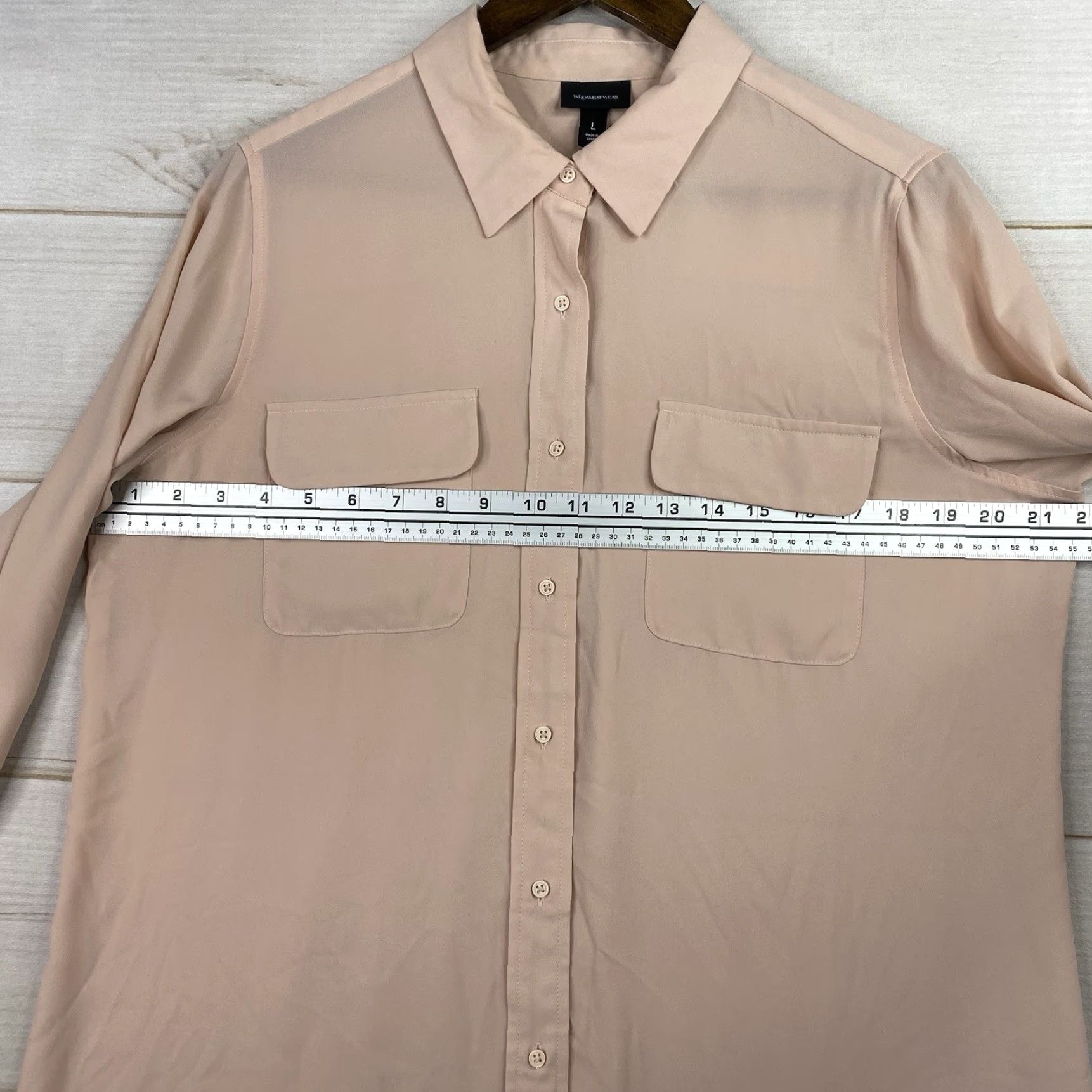 Pinko WHO WHAT WEAR Button-Up Shirt Womens L Peachy Pink Long Sleeve Chambray Casual Shirt Size L / US 10 / IT 46 - 3 Thumbnail