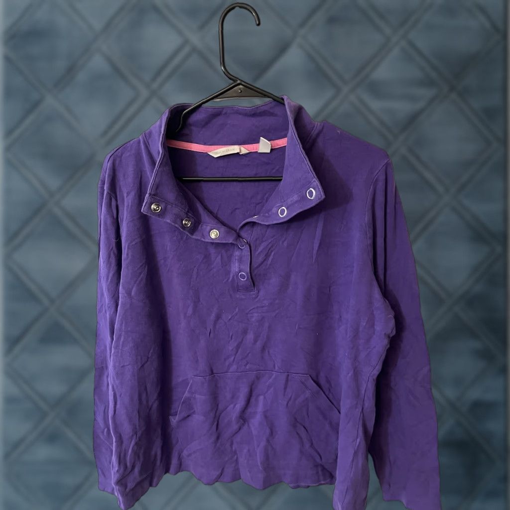Isaac Mizrahi Isaac Mizrahi Live! Pullover in Soft Purple V-Neck Button Knit Cotton Blend Long Sleeve L Purple Womens Sweater Size L / US 10 / IT 46 - 1 Thumbnail