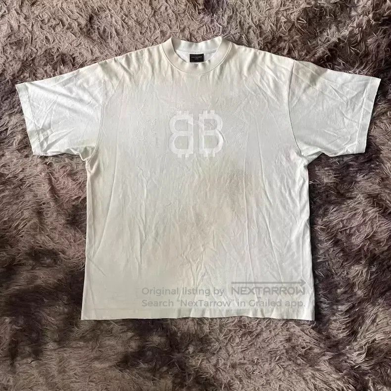Balenciaga Balenciaga Off-white Distressed Bitcoin Short Sleeve Size US M / EU 48-50 / 2 - 1 Thumbnail