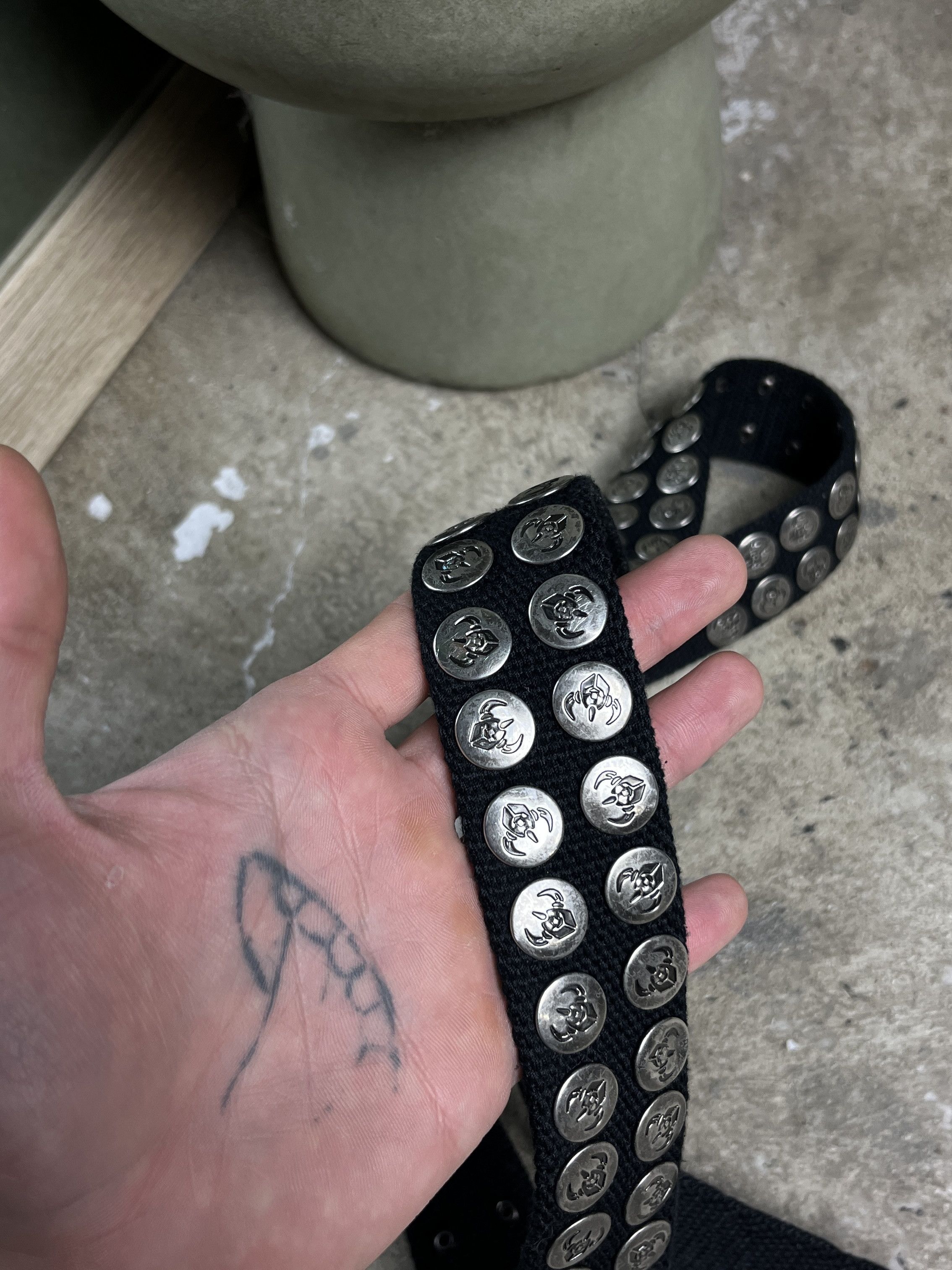 Vintage BLACK METAL STUDDED WEBBING BELT - № 4510 Size ONE SIZE - 4 Thumbnail