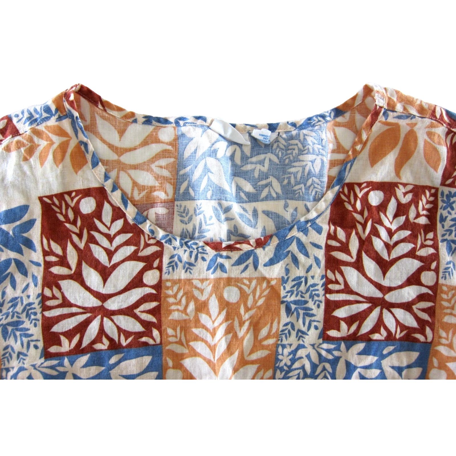 Vintage Sigrid Olsen Blouse Shirt 3X Blue Floral Linen 90s Bohemian Boxy Tunic Womens Size XXL / US 16-18 / IT 52-54 - 4 Thumbnail