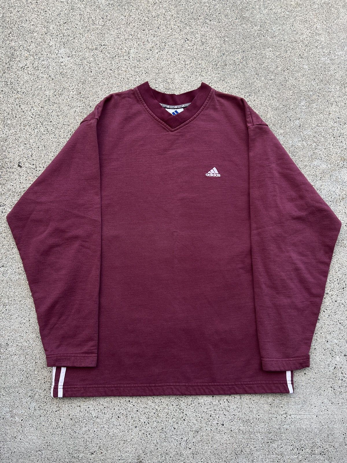 Adidas 1990s Vintage Adidas Burgundy Embroidered Striped Sweater Size US M / EU 48-50 / 2 - 1 Thumbnail