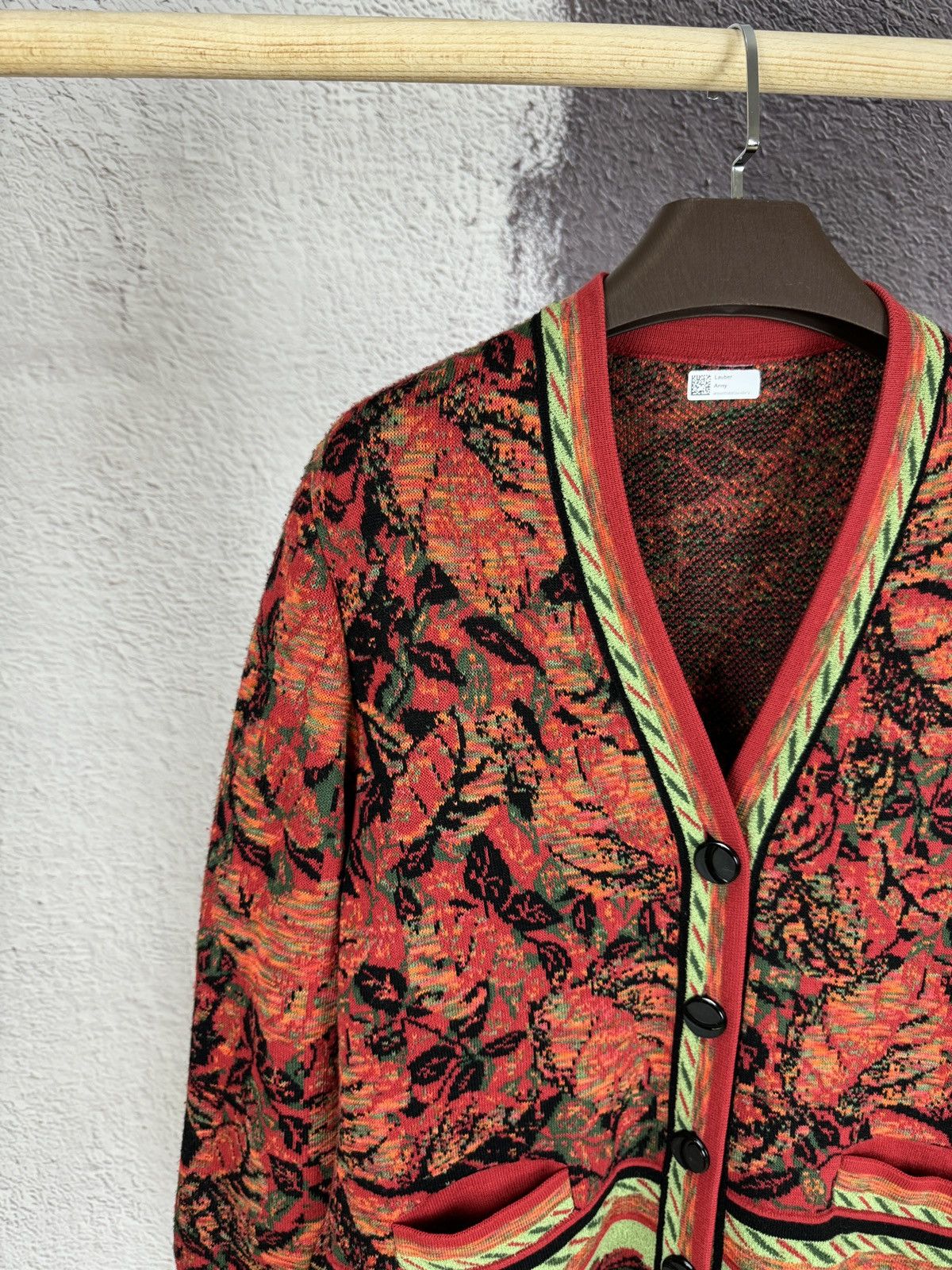 Vintage 90s Vintage wool women's red cardigan buttoned with pockets Size L / US 10 / IT 46 - 4 Thumbnail