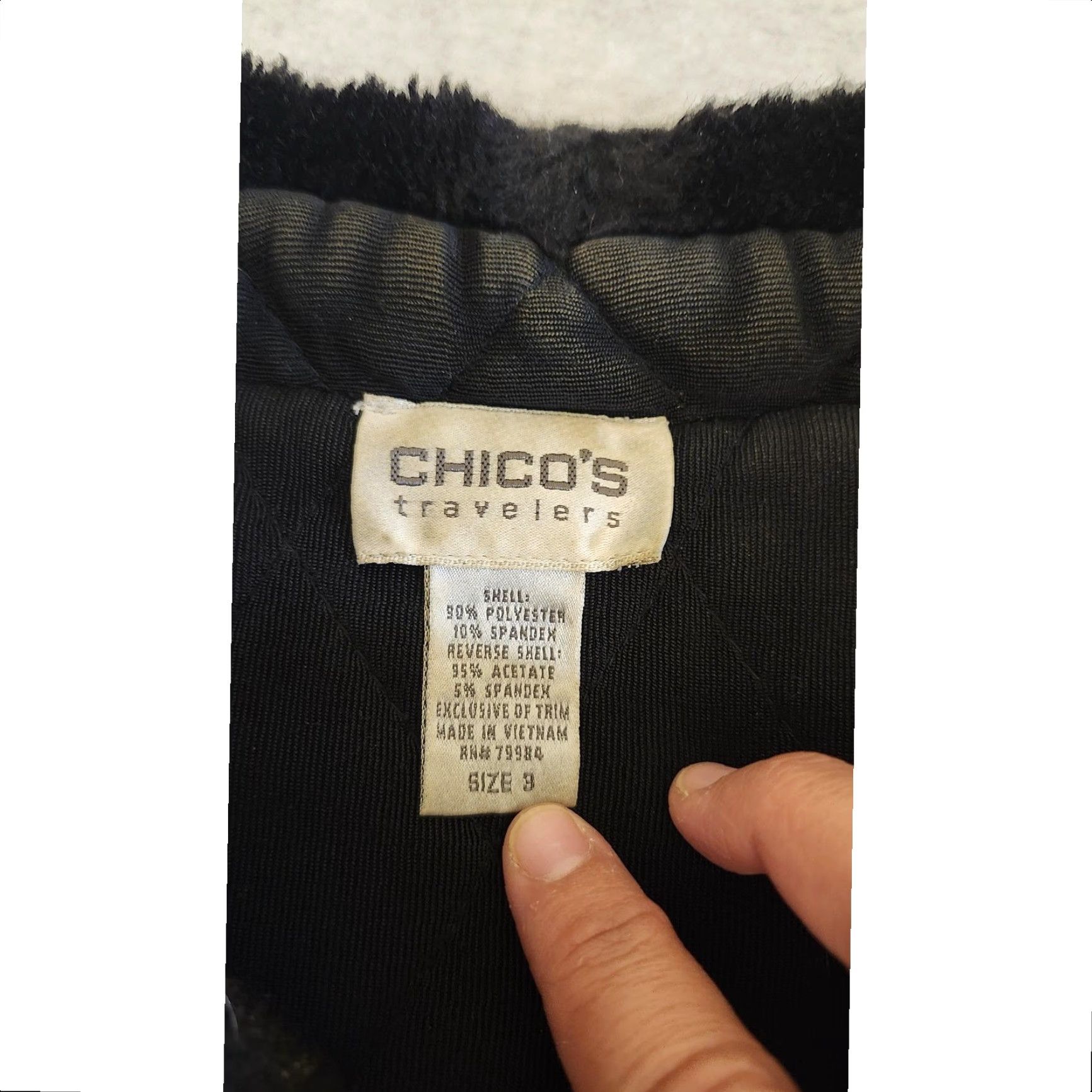 Vintage Chicos Travelers Vest Womens 3 Black Quilted Velvet Faux Fur Trim Reversible Size XS / US 0-2 / IT 36-38 - 7 Thumbnail