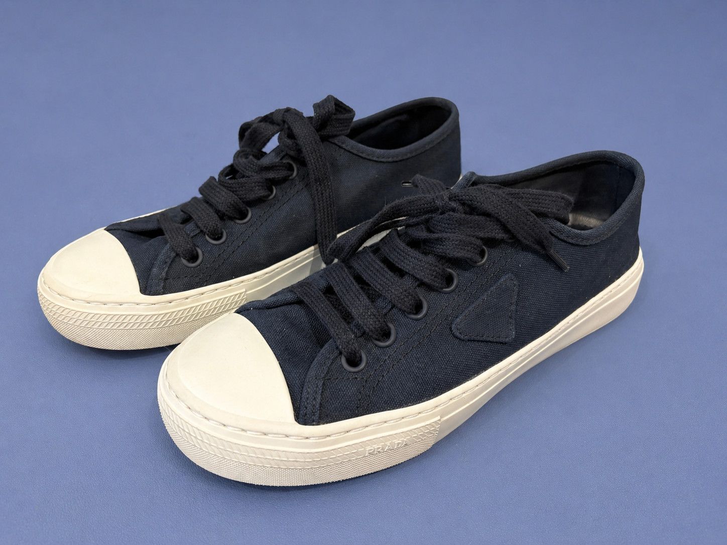Prada Prada Canvas Triangle Logo Sneakers Size 7 Size US 7 / EU 40 - 1 Thumbnail