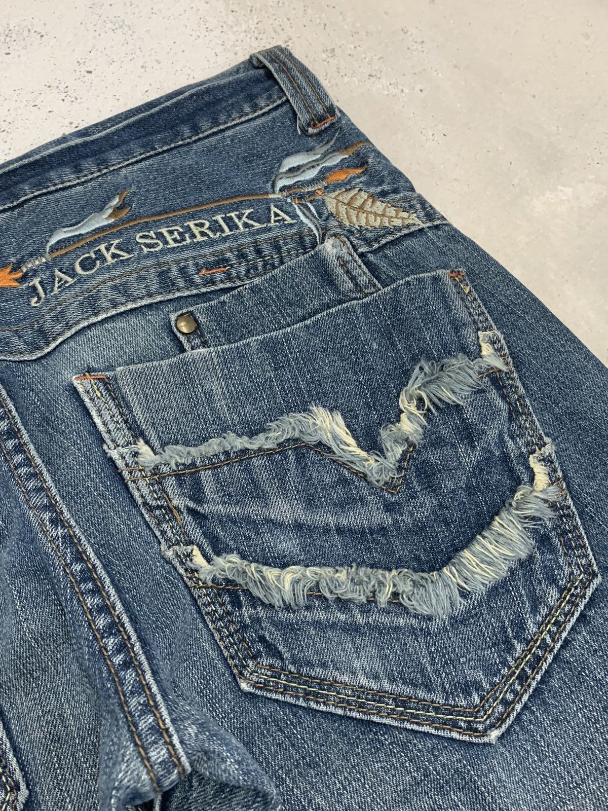 Hysteric Glamour × Japanese Brand Jack Serika Distressed Flare Whisker Arrow Embroidery Y2K Size US 33 - 16 Thumbnail