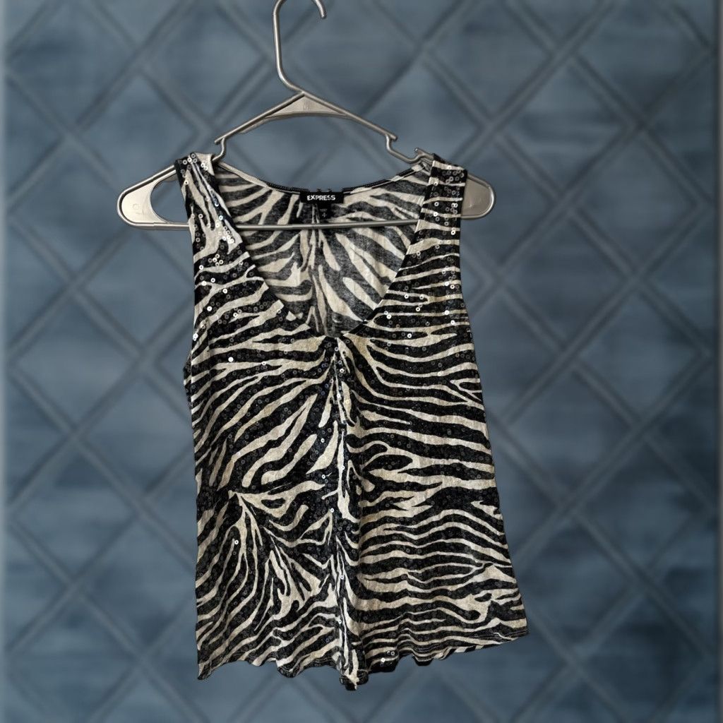 Express Express Cotton Blend Tank Top Sequin Zebra Stripe Sleeveless Casual Chic Size S Ladies Tank Top Multicolor Zebra Print Express Women Tank Short Title Size S / US 4 / IT 40 - 1 Thumbnail