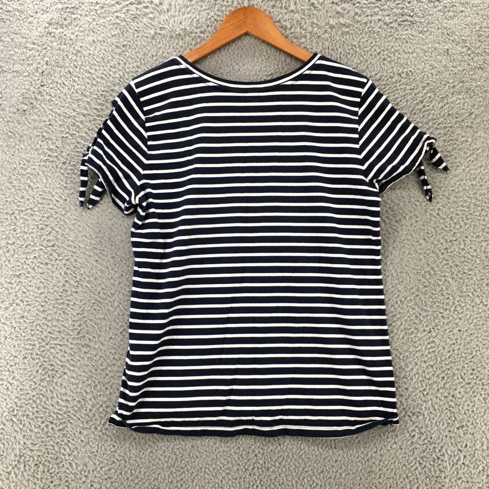 Nautica Nautica Tie Sleeve Blouse Top Womens L Blue Cotton Striped Round Neck Pullover Size L / US 10 / IT 46 - 7 Thumbnail