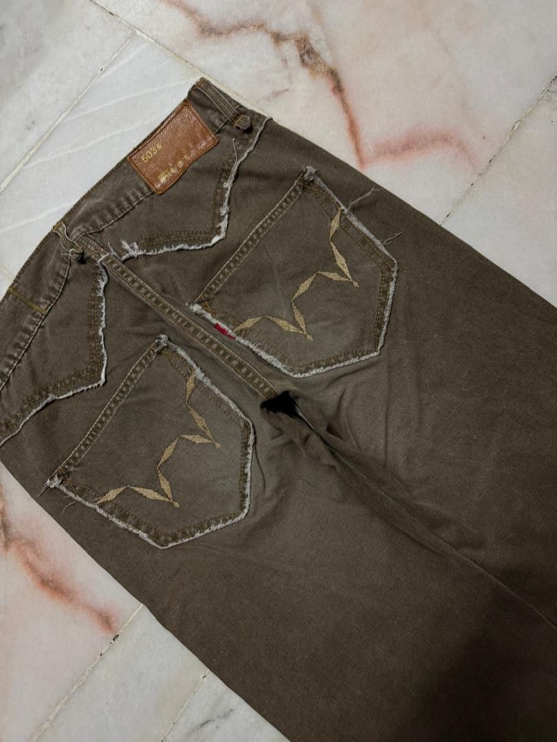 If Six Was Nine 💥Baggy💥Insane Edwin 503 Sand Washed Distressed Brown Jeans Size US 33 - 11 Thumbnail