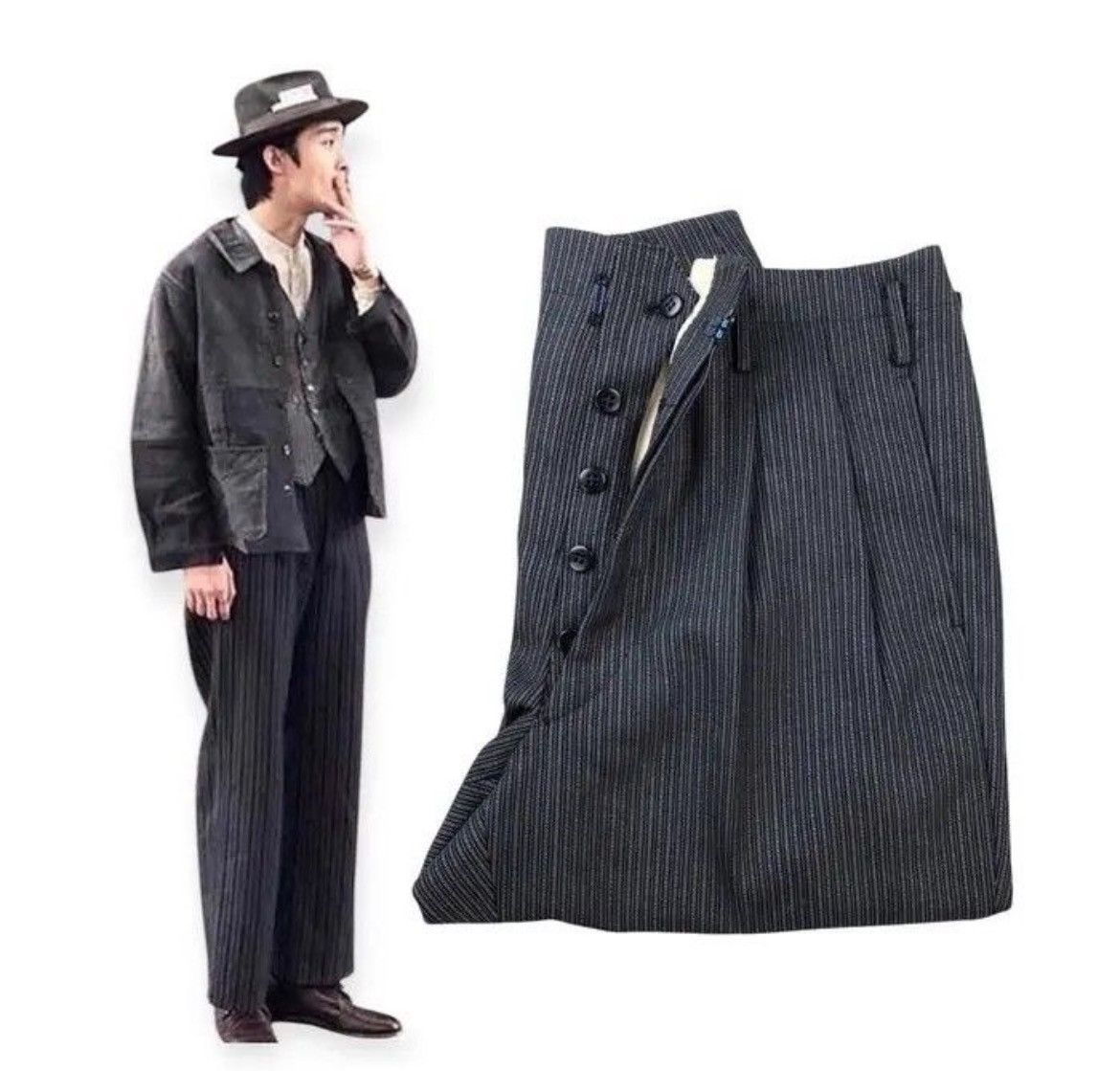 Vintage Vintage 60s wool heavyweight work striped pants Size US 34 / EU 50 - 1 Thumbnail